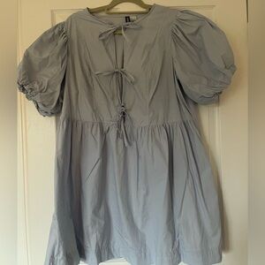Light blue Puff Sleeve Dress with bows